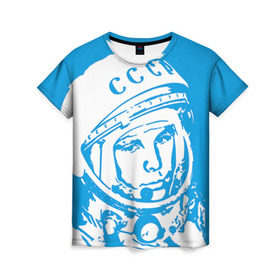 Женская футболка 3D с принтом Гагарин 1 в Новосибирске, 100% полиэфир ( синтетическое хлопкоподобное полотно) | прямой крой, круглый вырез горловины, длина до линии бедер | гагарин | день космонавтики | звезды | космос