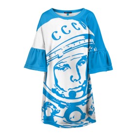 Детское платье 3D с принтом Гагарин 1 в Новосибирске, 100% полиэстер | прямой силуэт, чуть расширенный к низу. Круглая горловина, на рукавах — воланы | гагарин | день космонавтики | звезды | космос