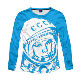 Женский лонгслив 3D с принтом Гагарин 1 в Новосибирске, 100% полиэстер | длинные рукава, круглый вырез горловины, полуприлегающий силуэт | гагарин | день космонавтики | звезды | космос