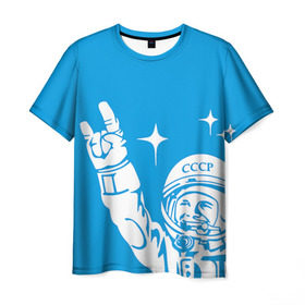 Мужская футболка 3D с принтом Гагарин 2 в Новосибирске, 100% полиэфир | прямой крой, круглый вырез горловины, длина до линии бедер | гагарин | день космонавтики | звезды | космос