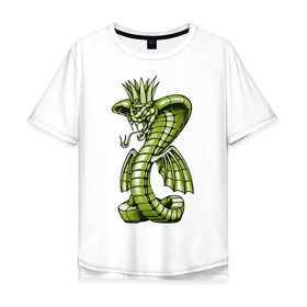 Мужская футболка хлопок Oversize с принтом Королевская кобра в Новосибирске, 100% хлопок | свободный крой, круглый ворот, “спинка” длиннее передней части | Тематика изображения на принте: дракон | змея | кобра | корона | монстр