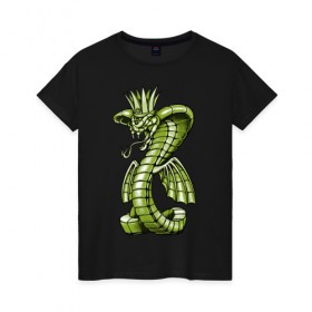 Женская футболка хлопок с принтом Королевская кобра в Новосибирске, 100% хлопок | прямой крой, круглый вырез горловины, длина до линии бедер, слегка спущенное плечо | дракон | змея | кобра | корона | монстр