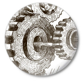 Значок с принтом Leonardo Da Vinci в Новосибирске,  металл | круглая форма, металлическая застежка в виде булавки | Тематика изображения на принте: винчи | да | изобретение | леонардо | шестеренки