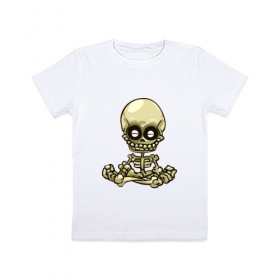 Детская футболка хлопок с принтом Медитация в Новосибирске, 100% хлопок | круглый вырез горловины, полуприлегающий силуэт, длина до линии бедер | йога | медитация | скелет | череп