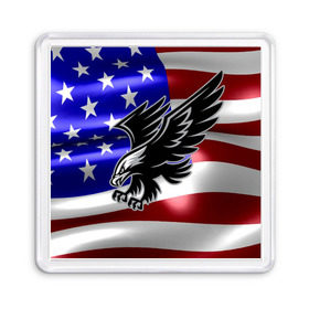 Магнит 55*55 с принтом Флаг США с орлом в Новосибирске, Пластик | Размер: 65*65 мм; Размер печати: 55*55 мм | usa | америка | белоголовый | герб | государство | доллар | дядя сэм | звездно полосатый флаг | лысый | нато | оон | орел | птица | свобода | символ | соединённые штаты америки | страна | сша | штат