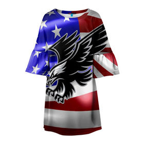 Детское платье 3D с принтом Флаг США с орлом в Новосибирске, 100% полиэстер | прямой силуэт, чуть расширенный к низу. Круглая горловина, на рукавах — воланы | usa | америка | белоголовый | герб | государство | доллар | дядя сэм | звездно полосатый флаг | лысый | нато | оон | орел | птица | свобода | символ | соединённые штаты америки | страна | сша | штат