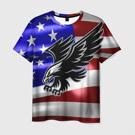 Мужская футболка 3D с принтом Флаг США с орлом в Новосибирске, 100% полиэфир | прямой крой, круглый вырез горловины, длина до линии бедер | usa | америка | белоголовый | герб | государство | доллар | дядя сэм | звездно полосатый флаг | лысый | нато | оон | орел | птица | свобода | символ | соединённые штаты америки | страна | сша | штат