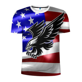 Мужская футболка 3D спортивная с принтом Флаг США с орлом в Новосибирске, 100% полиэстер с улучшенными характеристиками | приталенный силуэт, круглая горловина, широкие плечи, сужается к линии бедра | Тематика изображения на принте: usa | америка | белоголовый | герб | государство | доллар | дядя сэм | звездно полосатый флаг | лысый | нато | оон | орел | птица | свобода | символ | соединённые штаты америки | страна | сша | штат