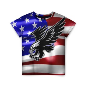 Детская футболка 3D с принтом Флаг США с орлом в Новосибирске, 100% гипоаллергенный полиэфир | прямой крой, круглый вырез горловины, длина до линии бедер, чуть спущенное плечо, ткань немного тянется | usa | америка | белоголовый | герб | государство | доллар | дядя сэм | звездно полосатый флаг | лысый | нато | оон | орел | птица | свобода | символ | соединённые штаты америки | страна | сша | штат