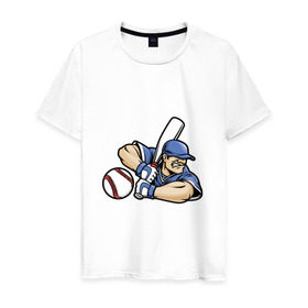 Мужская футболка хлопок с принтом Бейсболист в Новосибирске, 100% хлопок | прямой крой, круглый вырез горловины, длина до линии бедер, слегка спущенное плечо. | Тематика изображения на принте: 