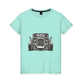 Женская футболка хлопок с принтом Hot Rod в Новосибирске, 100% хлопок | прямой крой, круглый вырез горловины, длина до линии бедер, слегка спущенное плечо | авто | автомобиль | классика | машина | огонь | пламя | ретро | род | суперкар | хот