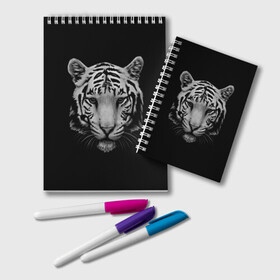Блокнот с принтом Тигр в Новосибирске, 100% бумага | 48 листов, плотность листов — 60 г/м2, плотность картонной обложки — 250 г/м2. Листы скреплены удобной пружинной спиралью. Цвет линий — светло-серый
 | Тематика изображения на принте: белый тигр | кошка | тигр