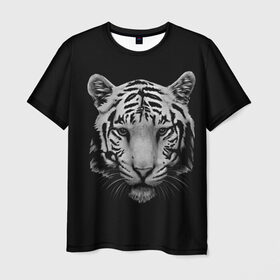 Мужская футболка 3D с принтом Тигр в Новосибирске, 100% полиэфир | прямой крой, круглый вырез горловины, длина до линии бедер | белый тигр | кошка | тигр