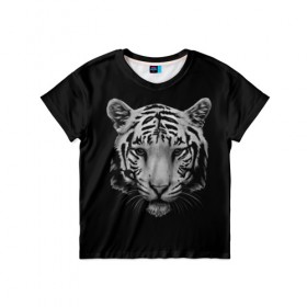 Детская футболка 3D с принтом Тигр в Новосибирске, 100% гипоаллергенный полиэфир | прямой крой, круглый вырез горловины, длина до линии бедер, чуть спущенное плечо, ткань немного тянется | Тематика изображения на принте: белый тигр | кошка | тигр