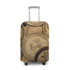 Чехол для чемодана 3D с принтом Bitcoin в Новосибирске, 86% полиэфир, 14% спандекс | двустороннее нанесение принта, прорези для ручек и колес | bitcoin | деньги | криптовалюта