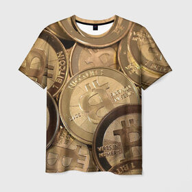 Мужская футболка 3D с принтом Bitcoin в Новосибирске, 100% полиэфир | прямой крой, круглый вырез горловины, длина до линии бедер | bitcoin | деньги | криптовалюта