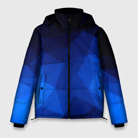 Мужская зимняя куртка 3D с принтом Синие полигоны в Новосибирске, верх — 100% полиэстер; подкладка — 100% полиэстер; утеплитель — 100% полиэстер | длина ниже бедра, свободный силуэт Оверсайз. Есть воротник-стойка, отстегивающийся капюшон и ветрозащитная планка. 

Боковые карманы с листочкой на кнопках и внутренний карман на молнии. | Тематика изображения на принте: абстракция | бумага | геометрия | грани | изгиб | линии | полигоны | полосы | постель | розовый | сочетания | текстура | треугольники
