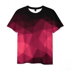 Мужская футболка 3D с принтом Розовая абстракция в Новосибирске, 100% полиэфир | прямой крой, круглый вырез горловины, длина до линии бедер | Тематика изображения на принте: геометрия | полигоны | розовый | треугольники