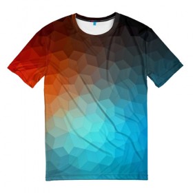 Мужская футболка 3D с принтом Битва абстракций в Новосибирске, 100% полиэфир | прямой крой, круглый вырез горловины, длина до линии бедер | абстракция | геометрия | грани | красный | полигоны | треугольники