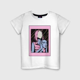 Детская футболка хлопок с принтом Без лица в Новосибирске, 100% хлопок | круглый вырез горловины, полуприлегающий силуэт, длина до линии бедер | без лица | девушка | лицо в руках | розовые волосы