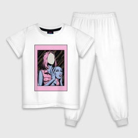 Детская пижама хлопок с принтом Без лица в Новосибирске, 100% хлопок |  брюки и футболка прямого кроя, без карманов, на брюках мягкая резинка на поясе и по низу штанин
 | без лица | девушка | лицо в руках | розовые волосы