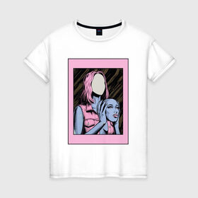 Женская футболка хлопок с принтом Без лица в Новосибирске, 100% хлопок | прямой крой, круглый вырез горловины, длина до линии бедер, слегка спущенное плечо | без лица | девушка | лицо в руках | розовые волосы