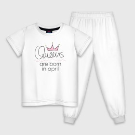 Детская пижама хлопок с принтом Королевы рождаются в апреле в Новосибирске, 100% хлопок |  брюки и футболка прямого кроя, без карманов, на брюках мягкая резинка на поясе и по низу штанин
 | queen april