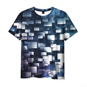Мужская футболка 3D с принтом 3D куб в Новосибирске, 100% полиэфир | прямой крой, круглый вырез горловины, длина до линии бедер | абстракция | геометрия | квадраты | металлический | синие | стальные | текстура | фигуры