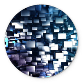 Коврик круглый с принтом 3D куб в Новосибирске, резина и полиэстер | круглая форма, изображение наносится на всю лицевую часть | абстракция | геометрия | квадраты | металлический | синие | стальные | текстура | фигуры