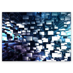 Поздравительная открытка с принтом 3D куб в Новосибирске, 100% бумага | плотность бумаги 280 г/м2, матовая, на обратной стороне линовка и место для марки
 | абстракция | геометрия | квадраты | металлический | синие | стальные | текстура | фигуры
