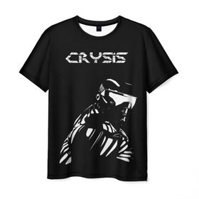 Мужская футболка 3D с принтом CRYSIS в Новосибирске, 100% полиэфир | прямой крой, круглый вырез горловины, длина до линии бедер | crysis | другие | игра | крайзис | кризис | надпись | прикольные | пророк | черно белый