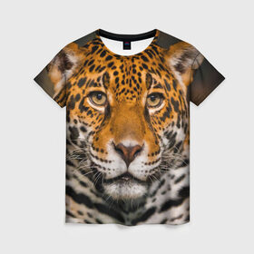 Женская футболка 3D с принтом Jaguar в Новосибирске, 100% полиэфир ( синтетическое хлопкоподобное полотно) | прямой крой, круглый вырез горловины, длина до линии бедер | глаза | дикая кошка | кошка | леопард | сафари | хищник | ягуар