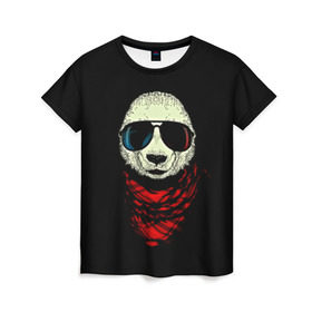 Женская футболка 3D с принтом Панда Хипстер в Новосибирске, 100% полиэфир ( синтетическое хлопкоподобное полотно) | прямой крой, круглый вырез горловины, длина до линии бедер | 3d | бандана | животные | медвежата | очки | панда хипстер | прикольные | стильные