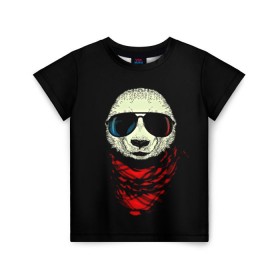 Детская футболка 3D с принтом Панда Хипстер в Новосибирске, 100% гипоаллергенный полиэфир | прямой крой, круглый вырез горловины, длина до линии бедер, чуть спущенное плечо, ткань немного тянется | 3d | бандана | животные | медвежата | очки | панда хипстер | прикольные | стильные