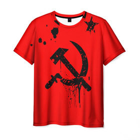 Мужская футболка 3D с принтом Серп и молот в Новосибирске, 100% полиэфир | прямой крой, круглый вырез горловины, длина до линии бедер | 9 мая | арт | другие | звезда | картинка | краски | молот | победа | праздник | прикольные | пятна | серп | яркие