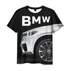 Мужская футболка 3D с принтом BMW белая в Новосибирске, 100% полиэфир | прямой крой, круглый вырез горловины, длина до линии бедер | bmw | x3 x4 x5 x6 x7 x8 | авто | автомобиль | блатная | бмв | бумер | бэха | иномарка | концерн | красивая | крутая | марка немецкая | машина | пацанский таз | прикольная | тачила | тачка