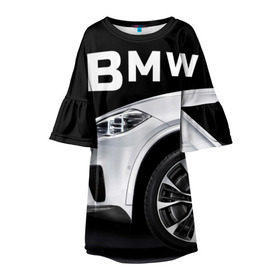 Детское платье 3D с принтом BMW белая в Новосибирске, 100% полиэстер | прямой силуэт, чуть расширенный к низу. Круглая горловина, на рукавах — воланы | bmw | x3 x4 x5 x6 x7 x8 | авто | автомобиль | блатная | бмв | бумер | бэха | иномарка | концерн | красивая | крутая | марка немецкая | машина | пацанский таз | прикольная | тачила | тачка