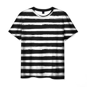 Мужская футболка 3D с принтом Тельняшка в Новосибирске, 100% полиэфир | прямой крой, круглый вырез горловины, длина до линии бедер | геометрия | зебра | линии | полосы | тельняшка | узор | черно белый