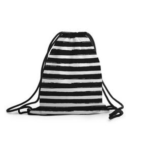 Рюкзак-мешок 3D с принтом Тельняшка в Новосибирске, 100% полиэстер | плотность ткани — 200 г/м2, размер — 35 х 45 см; лямки — толстые шнурки, застежка на шнуровке, без карманов и подкладки | геометрия | зебра | линии | полосы | тельняшка | узор | черно белый