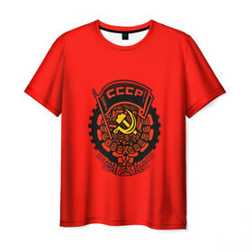 Мужская футболка 3D с принтом СССР в Новосибирске, 100% полиэфир | прямой крой, круглый вырез горловины, длина до линии бедер | 9 мая | арт | война | другие | картинка | красный | молот | победа | праздник | прикольные | серп | ссср | цветные | яркие