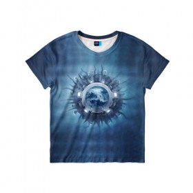 Детская футболка 3D с принтом Mini world (Abstraction4) в Новосибирске, 100% гипоаллергенный полиэфир | прямой крой, круглый вырез горловины, длина до линии бедер, чуть спущенное плечо, ткань немного тянется | Тематика изображения на принте: clothingbyam абстракция синий