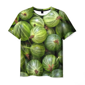 Мужская футболка 3D с принтом Крыжовник в Новосибирске, 100% полиэфир | прямой крой, круглый вырез горловины, длина до линии бедер | еда | зеленый | крыжовник | растения | текстура | фрукты | ягоды