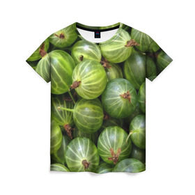 Женская футболка 3D с принтом Крыжовник в Новосибирске, 100% полиэфир ( синтетическое хлопкоподобное полотно) | прямой крой, круглый вырез горловины, длина до линии бедер | Тематика изображения на принте: еда | зеленый | крыжовник | растения | текстура | фрукты | ягоды
