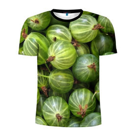 Мужская футболка 3D спортивная с принтом Крыжовник в Новосибирске, 100% полиэстер с улучшенными характеристиками | приталенный силуэт, круглая горловина, широкие плечи, сужается к линии бедра | еда | зеленый | крыжовник | растения | текстура | фрукты | ягоды