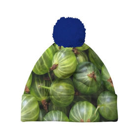 Шапка 3D c помпоном с принтом Крыжовник в Новосибирске, 100% полиэстер | универсальный размер, печать по всей поверхности изделия | Тематика изображения на принте: еда | зеленый | крыжовник | растения | текстура | фрукты | ягоды