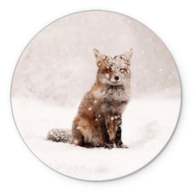 Коврик круглый с принтом Snow в Новосибирске, резина и полиэстер | круглая форма, изображение наносится на всю лицевую часть | fox | red | лиса | лисенок | рыжая