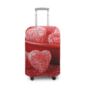 Чехол для чемодана 3D с принтом Мармеладные сердца в Новосибирске, 86% полиэфир, 14% спандекс | двустороннее нанесение принта, прорези для ручек и колес | еда | конфеты | красный | мармелад | сердечки | сладости