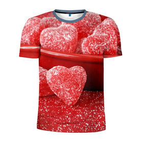 Мужская футболка 3D спортивная с принтом Мармеладные сердца в Новосибирске, 100% полиэстер с улучшенными характеристиками | приталенный силуэт, круглая горловина, широкие плечи, сужается к линии бедра | еда | конфеты | красный | мармелад | сердечки | сладости