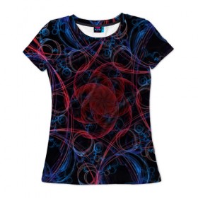 Женская футболка 3D с принтом Оптические линии в Новосибирске, 100% полиэфир ( синтетическое хлопкоподобное полотно) | прямой крой, круглый вырез горловины, длина до линии бедер | 3d | абстракция | другие | краска | линии | оптические | полосы | прикольные | разводы | узоры | фрактал | цветные | яркие