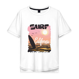 Мужская футболка хлопок Oversize с принтом Surf California в Новосибирске, 100% хлопок | свободный крой, круглый ворот, “спинка” длиннее передней части | Тематика изображения на принте: 